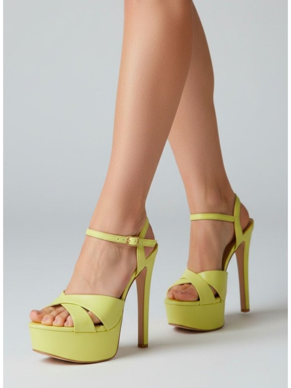 Yellow High Heel Platform Sandals With Ankle Strap Open Toe And Cross-Strap Desi
